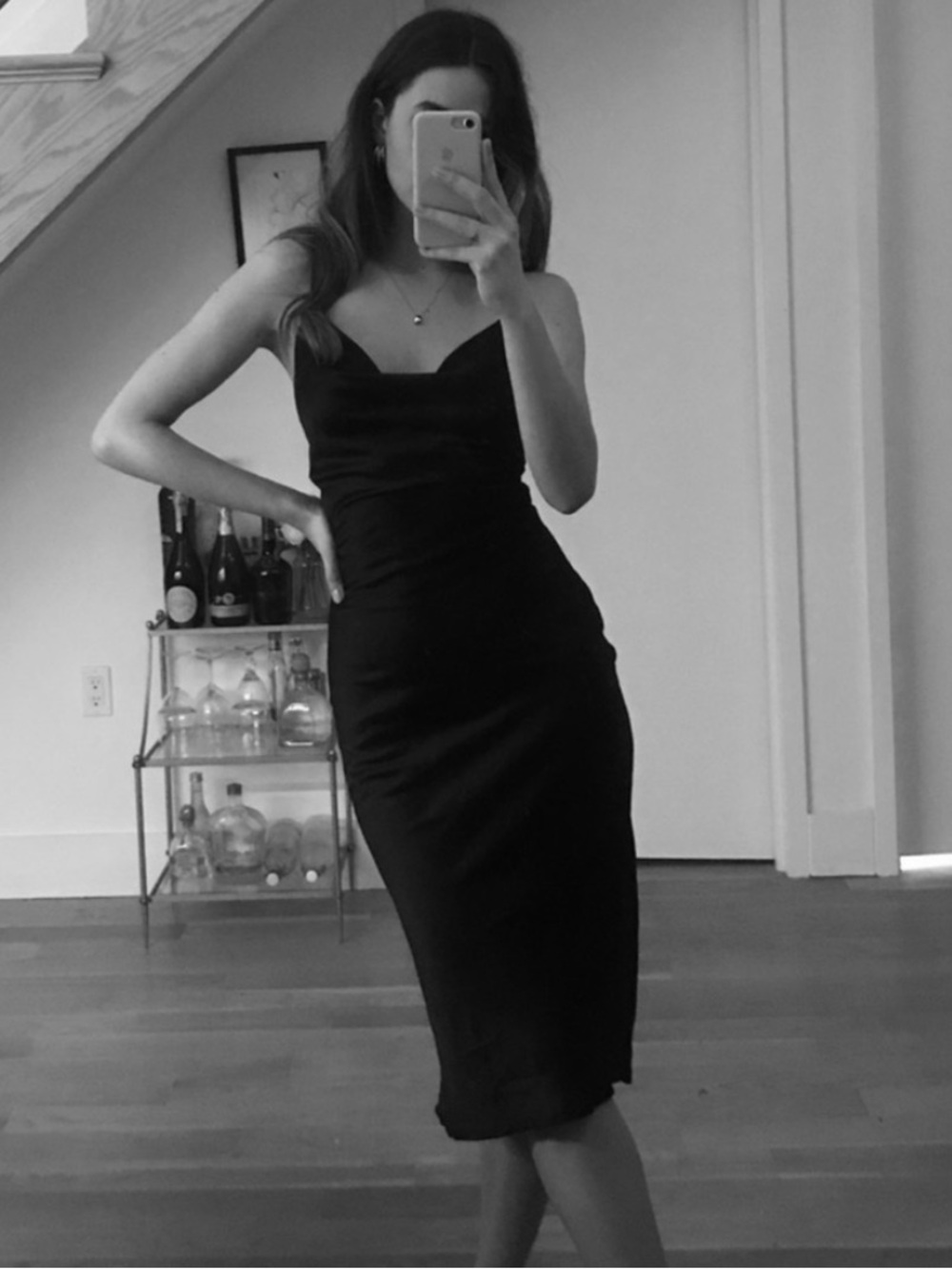 Whyte Valentyne Black Cowl Neck Midi Slip Dress